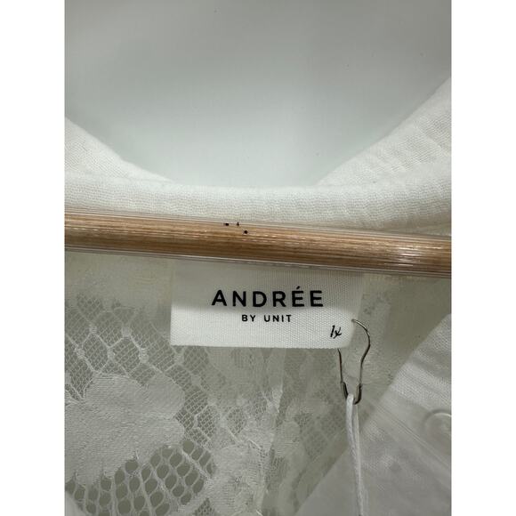 Andree by Unit Button Down Shirt Women 1X Lace Oversized Coastal Boho Neutral - Picture 6 of 7